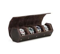 (coffee, 4 Slot) Genuine Leather Hexagon 1/2/3/4 Slots Watch Roll Case Men Watch Boxes Storage Organizer Box Women Watches Display Holders