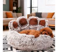 Coffee 65 cm Fluffy Dog Bed Cat Bed Washable Dog Cushion Cat Cushion Soft Cute Bear Paw Shape Dog Sofa Dog Basket Long Plush Pet Bed for Kittens, Small and Medium Dogs