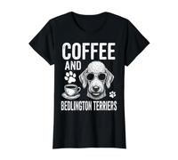 Coffee and Bedlington Terriers Funny Bedlington Terrier Value Graphic T-Shirt, Women, Black, L