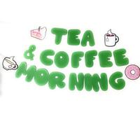 Coffee and Cake Morning Bunting Letter Garland, Tea and Coffee Wall Decoration, 10 cm, Green Text Bubbles, Multi-Colour