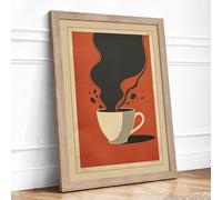 Coffee and Contemplation Minimalist Framed Wall Art Print A2 (59.4×42cm) Oak, Wall Decor for Living Room, Bedroom, Office & Home, Ready to Hang, Art Gift