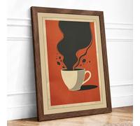 Coffee and Contemplation Minimalist Framed Wall Art Print A3 (42×29.7cm) Walnut, Wall Decor for Living Room, Bedroom, Office & Home, Ready to Hang, Art Gift