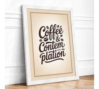 Coffee and Contemplation Vintage Framed Wall Art Print A1 (84.1×59.4cm) White, Wall Decor for Living Room, Bedroom, Office & Home, Ready to Hang, Art Gift