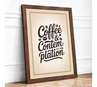 Coffee and Contemplation Vintage Framed Wall Art Print A4 (29.7×21cm) Walnut, Wall Decor for Living Room, Bedroom, Office & Home, Ready to Hang, Art Gift