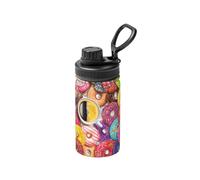Coffee and Donuts Print 12 Oz Insulated Bottle,Lnsulated Water Bottle with Lid, Leak Proof Lid with Handle