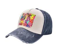 Coffee and Donuts Print Unisex Washed Denim Ball Cap-Contrast Hue Style for Daily Life,Outdoor Trips,Athletics,Trekking