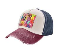 Coffee and Donuts Print Unisex Washed Denim Ball Cap-Contrast Hue Style for Daily Life,Outdoor Trips,Athletics,Trekking