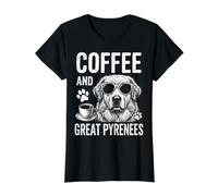 Coffee and Great Pyrenees Funny Great Pyrenees Value Graphic T-Shirt, Women, Black, S