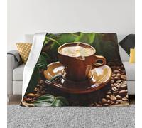 Coffee and Green Leaves Blankets for Couch Soft Fleece Throw Blanket Luxury Flannel Lap Blanket Gifts Lightweight Air Conditioning Blankets Fuzzy Cozy Throws for All Seasons