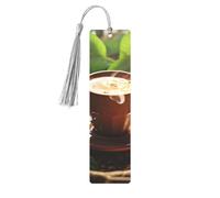 Coffee and Green Leaves Metal Bookmarks with Tassel,Cool Book Markers for Reading Women, Men,Aluminum Hanging Ornament Fancy Handmade Craft Reading Accessories Gift for Book Lovers M