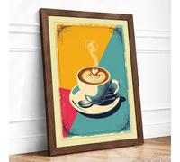 Coffee and Ideas Retro Framed Wall Art Print A4 (29.7×21cm) Walnut, Wall Decor for Living Room, Bedroom, Office & Home, Ready to Hang, Art Gift