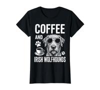 Coffee and Irish Wolfhounds Funny Irish Wolfhound Value Graphic T-Shirt, Women, Black, L