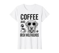 Coffee and Irish Wolfhounds Funny Irish Wolfhound Value Graphic T-Shirt, Women, White, XS