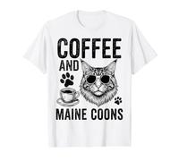 Coffee and Maine Coons Funny Maine Coon Value Graphic T-Shirt, Men, White, S