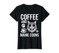 Coffee and Maine Coons Funny Maine Coon Value Graphic T-Shirt, Women, Black, L