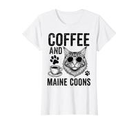Coffee and Maine Coons Funny Maine Coon Value Graphic T-Shirt, Women, White, XL