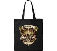 Coffee and science blend emblem design Natural Cotton Tote Bag Black
