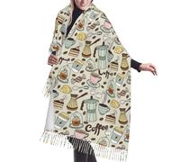 Coffee And Sweets Sugar Chocolate Print Tassel Scarf -Women'S Thick Large Blanket Shawl Scarf Winter Warm Shawl Scarf, Coffee and Sweets Sugar Chocolate, One Size