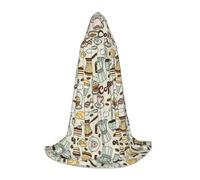 (Coffee and Sweets Sugar) Print Hooded Cape For Teenagers Costume Party, Halloween Hooded Cape Soft and Elastic,L