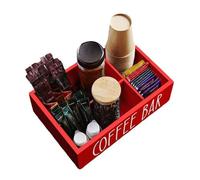 Coffee And Tea Station Organizer | Wooden Coffee Station With Removable Scots | Kitchen Storage Accessories For Coffee Corner Shop Home Syrups Cups Stirer Sticks Outdoor Use