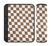 Coffee and White Checkered Plaid 2 Pack Padded seat Belt Cover Release Stress to Your Neck and Shoulders for Van forro para cinturon de seguridad