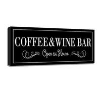 Coffee and Wine Bar Signs Decor - Retro Wall Plaques, Open 24 Hours Black Accessories