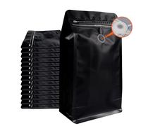 Coffee Bags with Valve (50 PCS,16oz/1lb) Black High Barrier Aluminum Foil Flat Bottom Standing Coffee Beans Storage Packaging Bags, Reusable Heat Seal Side Zipper Pouches for Small Business and Home