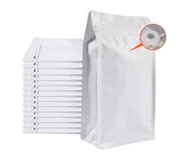 Coffee Bags with Valve (50 PCS,16oz/1lb) White High Barrier Aluminum Foil Flat Bottom Standing Coffee Beans Storage Packaging Bags, Reusable Heat Seal Side Zipper Pouches for Small Business and Home