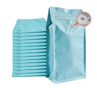 Coffee Bags with Valve (50 PCS,8oz/0.5lb) Blue High Barrier Aluminum Foil Flat Bottom Standing Coffee Beans Storage Packaging Bags, Reusable Heat Seal Side Zipper Pouches for Small Business and Home