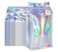 Coffee Bags with Valve (50 PCS,8oz/0.5lb) Holographic High Barrier Aluminum Foil Flat Bottom Standing Coffee Beans Storage Packaging Bags, Reusable Heat Seal Side Zipper Pouches for Small Business