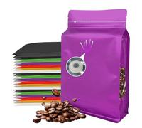 Coffee Bags with Valve, 50pcs Zipper Coffee Bean Storage Bags, Purple Aluminum Foil Stand Up Pouches with Window for Home Business (16oz, 1lb)