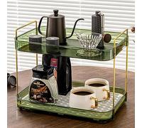 Coffee Bar Accessories, Station Organizers,Large Capacity Storage with Drain Board,Whisky Tray,Mug Tea Cup Holder Coffee Bar Organizer,Retro Green