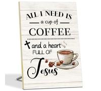 Coffee Bar Decor, Coffee Signs for Coffee Station, Coffee and Jesus Sign Coffee Bar Accessories, Coffee Decor for Kitchen Jesus Desk Decor Wood Sign Wall Art Christian Coffee Gifts -01