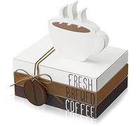 Coffee Bar Decor Signs - 4 Mini Wood Book Stacks for Tiered Trays - Rustic Farmhouse Table Accessories