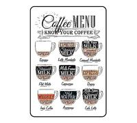 Coffee Bar Metal Sign Coffee Menu Know Your Coffee Tin Station Retro Vintage Signs Bar Wall Coffee Decor for Coffee Bar Home Decor 8x12 Inch