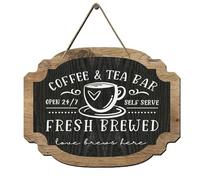 coffee bar sign coffee and tea bar fresh brewed Wooden Hanging sign,coffee bar decor for Home, Kitchen, Coffee Station, Business and Office