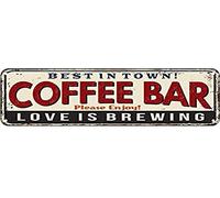 Coffee Bar Sign Love is Brewing Signs Aluminum Metal Plaque Rustic Tin Sign Retro Wall Decor 4x16 Inch