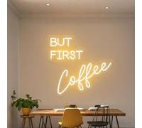 Coffee Bar Signs for Home Kitchen Cafe Corner Coffee Shop Decor LED Dimmable But First Coffee Light up Neon Light Signs 5V USB Powered with Hanging Chain,Gifts for Coffee Shop Open(B-Warm White)