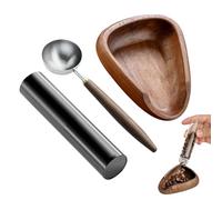 Coffee Bean Dosing Cup - Aluminum Distribution Cup, Wooden Storage Base | Compact Tool with Spray Bottle Set, Professional Brewing Accessory for Kitchen or Café Use