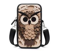 Coffee Bean Owl Print Cell Phone Bag with Detachable Strap, Aesthetic Mini Sling Bag Small Crossbody Bag for Phone