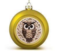 Coffee Bean Owl Print Christmas Ornaments Balls Shatterproof Large Xmas Tree Decorations Balls Golden Decorative Hanging Ball for Farmhouse Home Fireplace Decor Holiday Party Favors