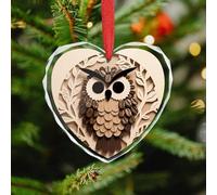 Coffee Bean Owl Print Christmas Tree Ornament, Heart Christmas Tree Ornaments, Crystal Glass Xmas Hanging Pendant, Xmas Decor Indoor Home Holiday Party Gifts Decorations