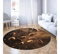 Coffee Bean Round Rug for Kitchen Lounge Warm Brown Washable Carpet Floating Roasted Beans Soft Anti-Slip Area Mat for Reading Nook 80cm