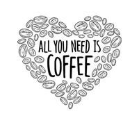 Coffee Beans Composition Heart Shaped Vintage Lettering Decals 67.2x74.9cm Do not Damage The Wall Surface Black