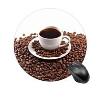 Coffee Beans & Cup Mouse Pad - Ultra Thin, 7.8 Inch Round Mousepad with Non-Slip Rubber Base, Waterproof Mouse Mat for Office, Gaming
