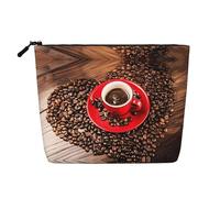 Coffee Beans & Cup Patterned Women's Cosmetic Bag, Single Layer Toiletry Bag, Suitable for Daily Storage, Travel, and Business Trips.