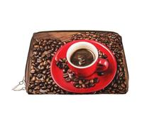 Coffee Beans & Cup Printed Hand-held Zipper Cosmetic Bag Large Travel Toiletry Bag Suitable for Home and Travel
