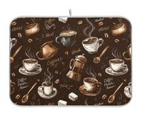 Coffee Beans Dish Drying Mat for Kitchen Counter 16 x 18 Inch Absorbent Microfiber Dry Dishes Mats Drainer Mat Dish Drying Pad for Countertops