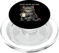 Coffee Before Anything Grumpy Funny Cat Coffee Humor Sarcasm PopSockets PopGrip for MagSafe