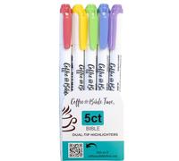 Coffee & Bible Time Aesthetic Bible Highlighters No Bleed, 5 Pack Assorted Pastel Colors, Soft Chisel & Bullet Tip, Easy Grip & Fast Drying for Journal, Planner, School, Study Supplies